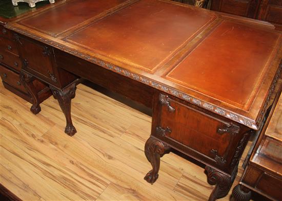 An 18th century style walnut breakfront writing table, 4ft 11.5in. x 3ft 2in. x 2ft 6in.